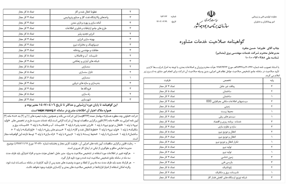 گواهینامه صلاحیت خدمات مشاوره